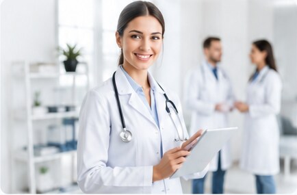 Врач VitaLine с планшетом